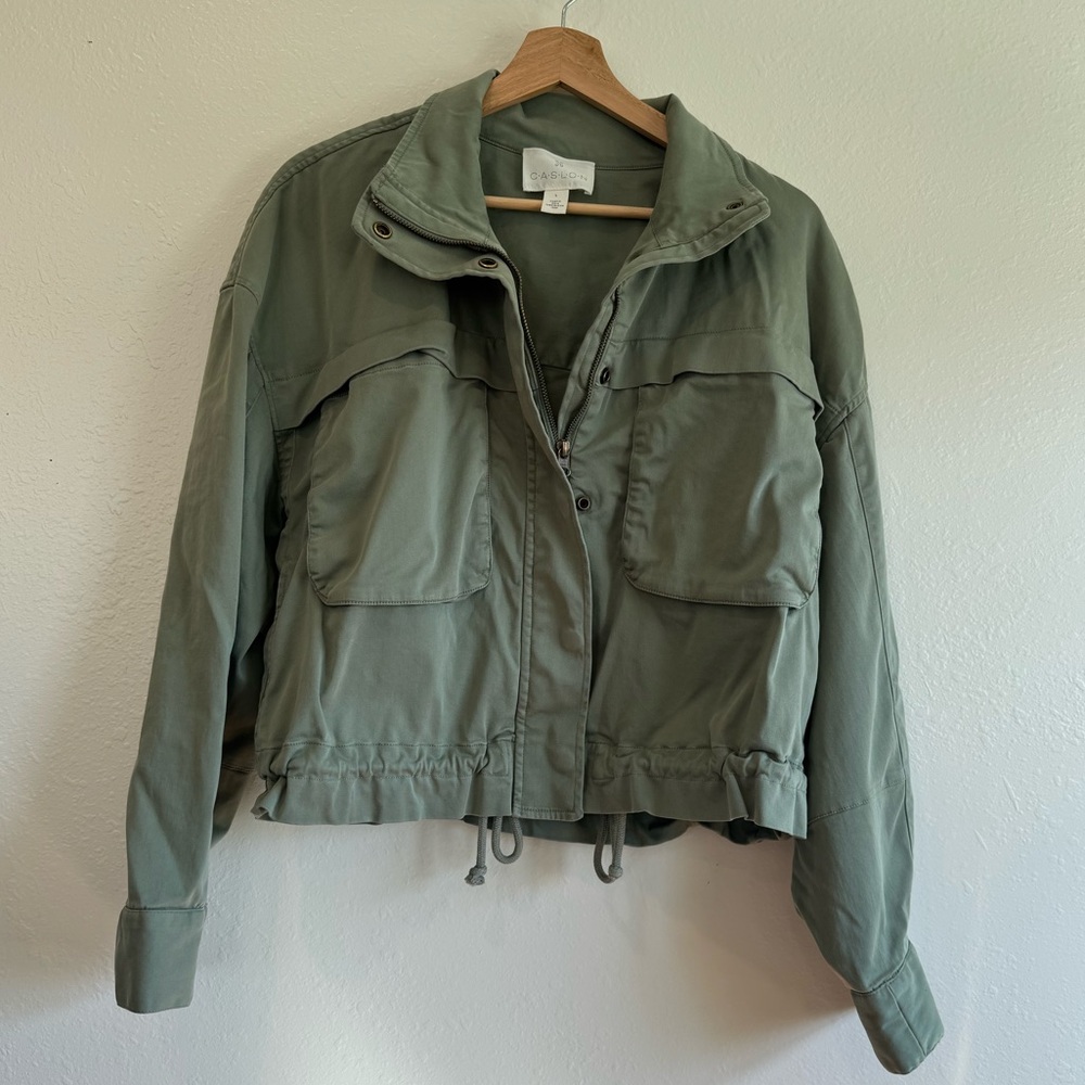 Caslon Cropped Mint Green Utility Jacket | Size Large